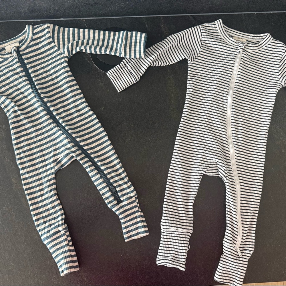 Charming Striped Kids Footies - Navy and White